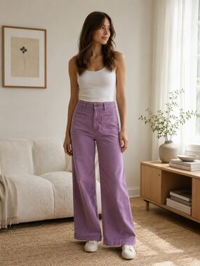 J.Crew Lizzie Pant Purple Wide Leg Pants 29 Patch Pocket Minimalist Soft Norm Cl